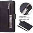 thumbnail image 6 of Wallet Case for iPhone XR, 5 Card Slots Magnetic Closure Zipper Pocket Handbag PU Leather Flip Case with Wrist Strap TPU Kickstand Cover for iPhone XR - Black, 6 of 7