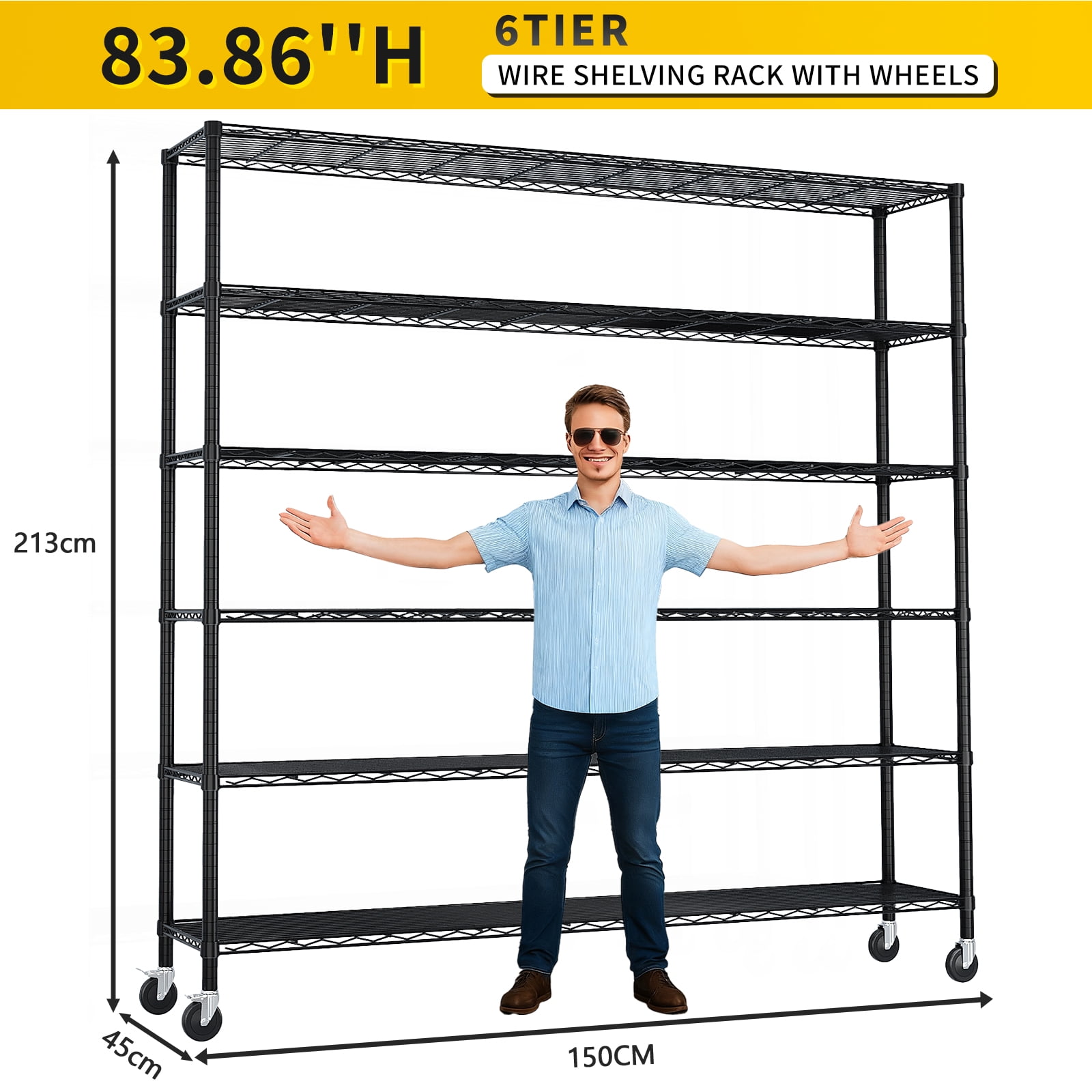 Ktaxon 6-Tier Heavy Duty Wire Shelf Rack with Wheels, 59
