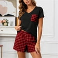 thumbnail image 2 of Hurxie Womens Pajama Sets Short Sleeve V Neck Top and Plaid Shorts Lounge Sets Casual Pjs Soft Sleepwear Wine,L, 2 of 8