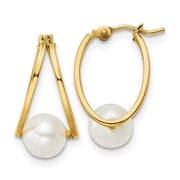 BAGATELA 14K Yellow Gold Polished Freshwater Cultured Pearl Hoop Earrings