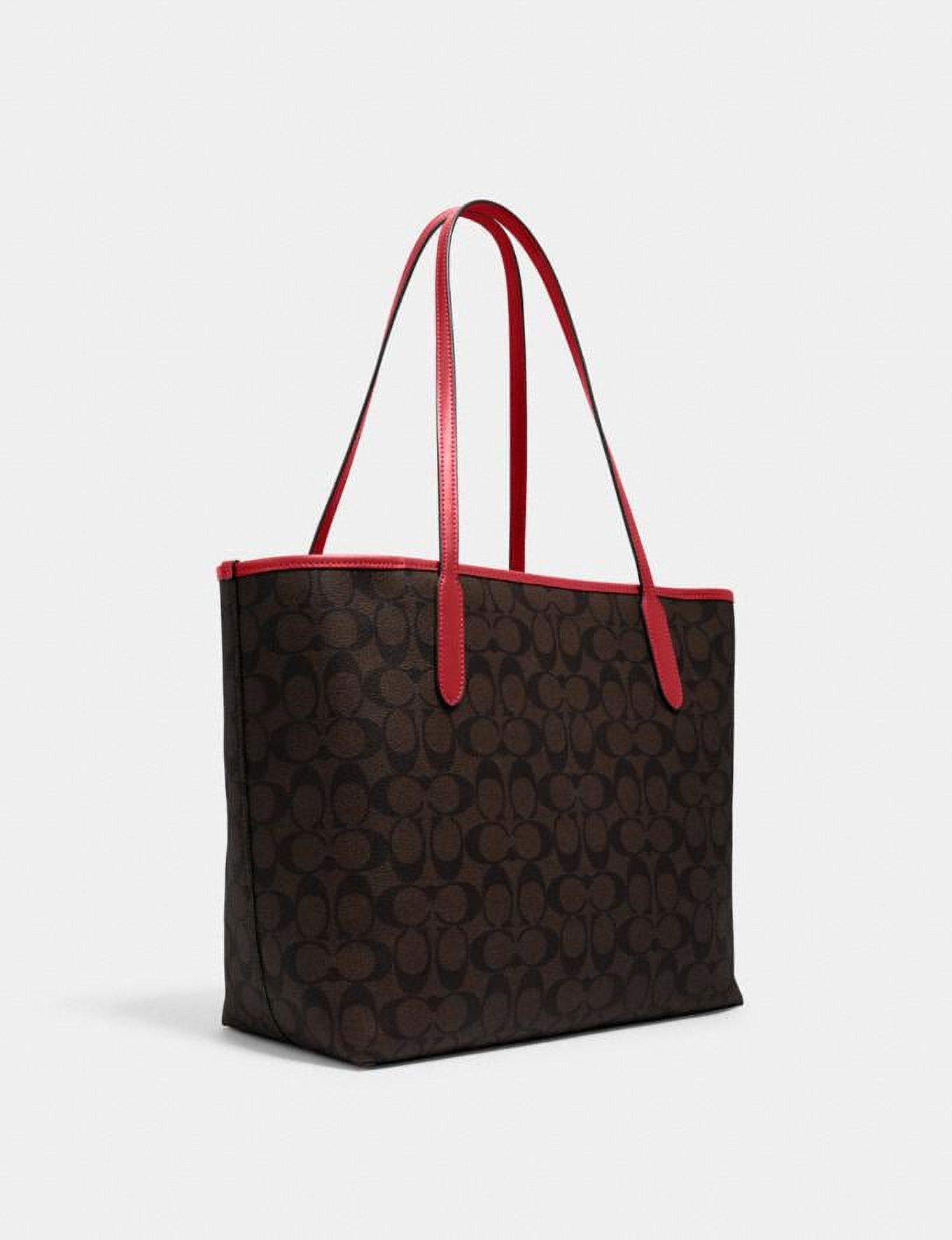 Coach Women's City Tote Handbag In Signature Canvas Leather (Brown / Red) - image 2 of 4