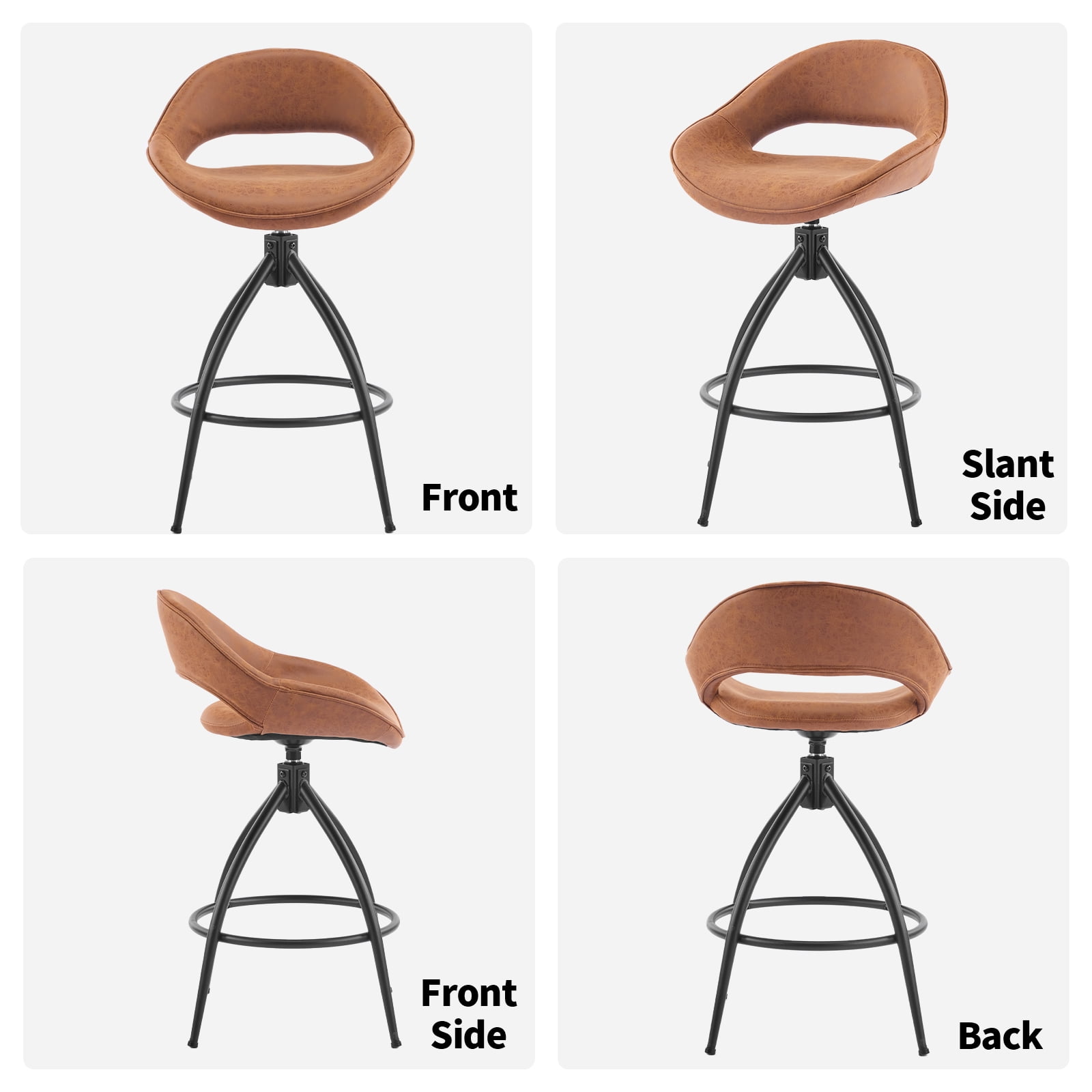 Zimtown Swivel Barstools Set of 2, 26'' Mid-Century Padded Counter Height Bar Chairs, Modern Upholstered Dining Chairs 2 PCS, Brown