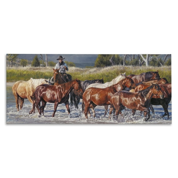 Stupell Industries Crossing The Remuda Animals & Insects Painting Gallery Wrapped Canvas Art Print Wall Art, 24 x 10
