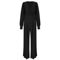 thumbnail image 4 of HBFAGFB Long Sleeve Jumpsuit for Women Trendy V Neck Mesh Patchwork Straight Leg Rompers Black Size S, 4 of 5