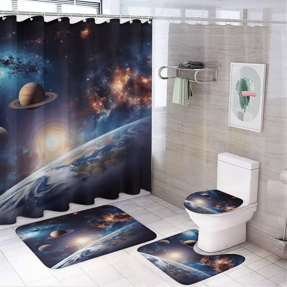 Bathroom Set, Universe Galaxy Outer Space Printed Bathroom Set,Bathroom Set 4-Piece Set,Bathroom Set with Shower Curtain Sets and Carpet