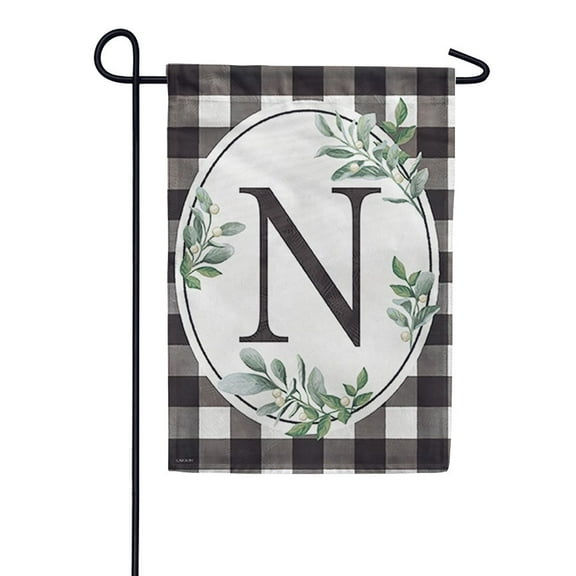 Carson Monogram Garden Flag - Buffalo Check N, 12.5x 18 Inch Outdoor Decorative Yard Holiday Seasonal Flag, Buffalo Plaid Black and White Checkered Flag, Monogram Letter N Flag