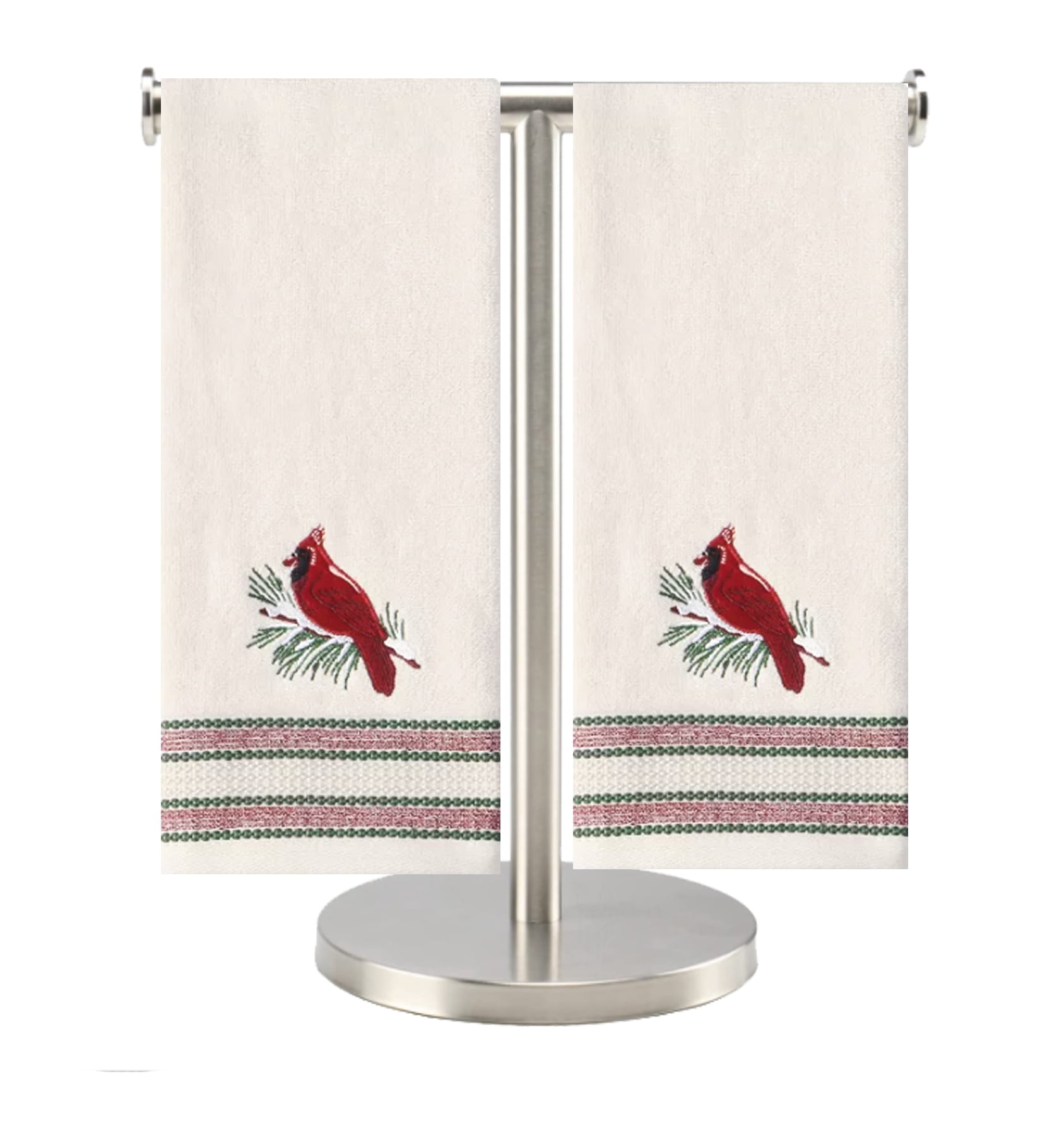 St Nicholas Cardinal Embroidered Hand Towels Set of 2 Off-White Cotton 16 x 25