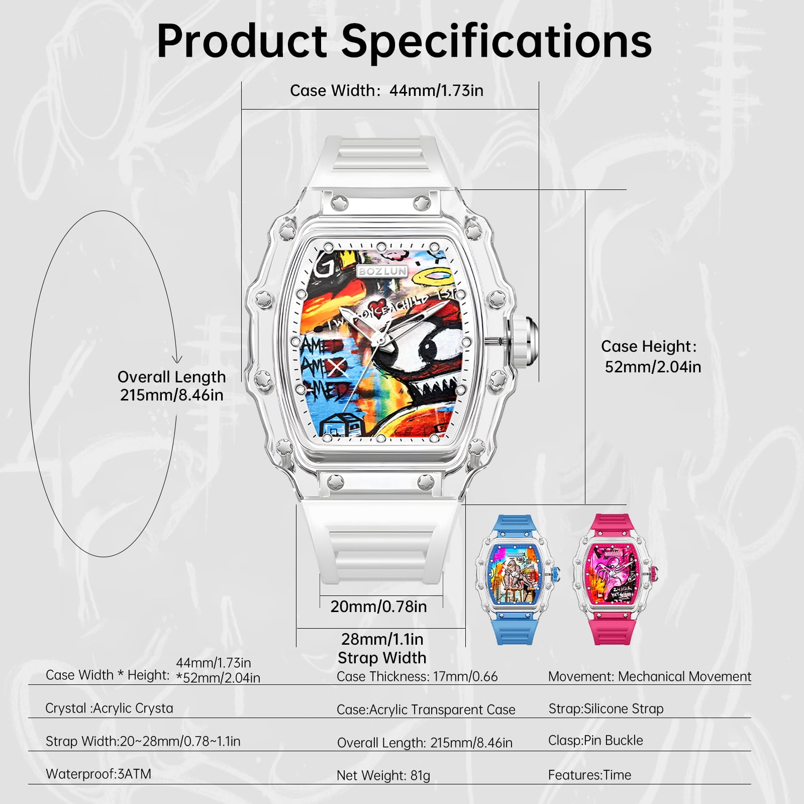 BOZLUN Men Watch Luxury Automatic Mechanical Watches Self Winding, Luminous Waterproof 3D Dial Watches for Men White