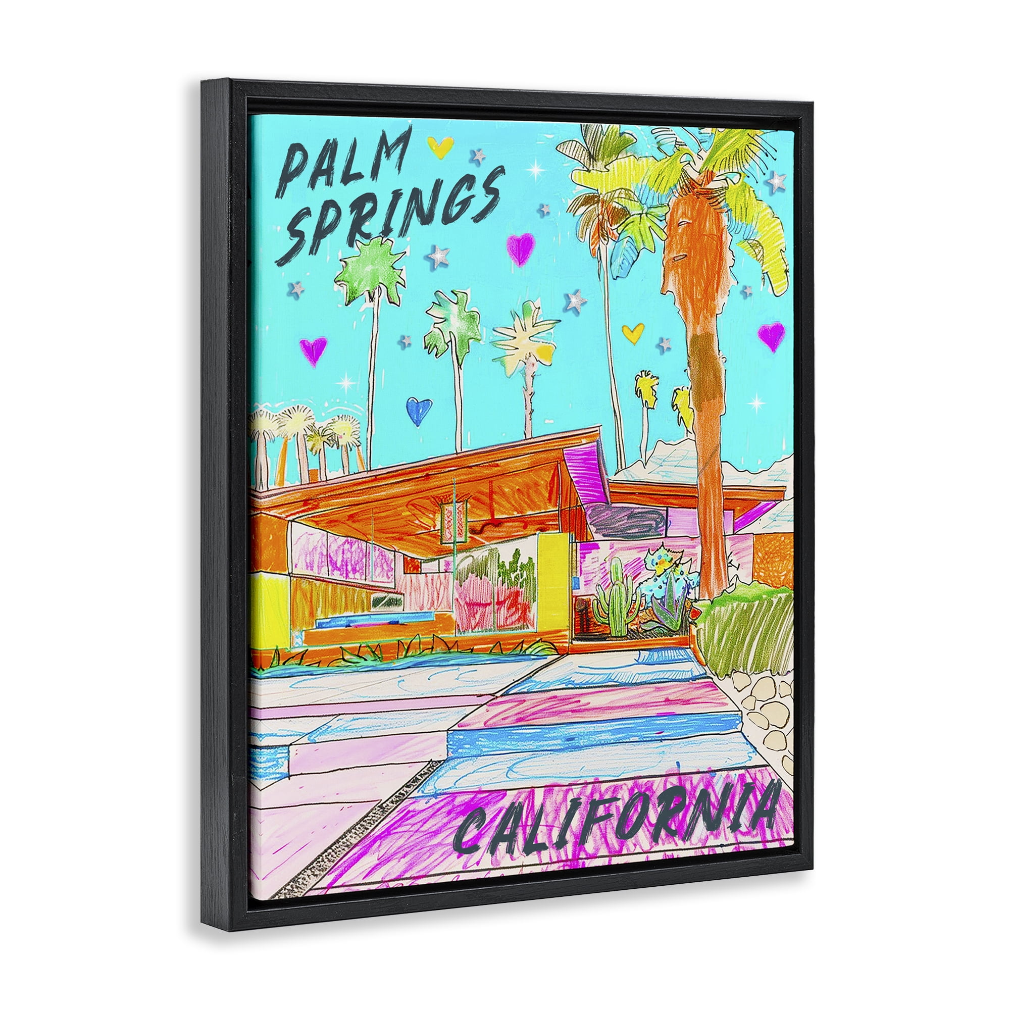 Stupell Industries Palm Springs Villa Doodle Cities & Countries Painting Black Floater Framed Canvas Art Print Wall Art, 25 x 31