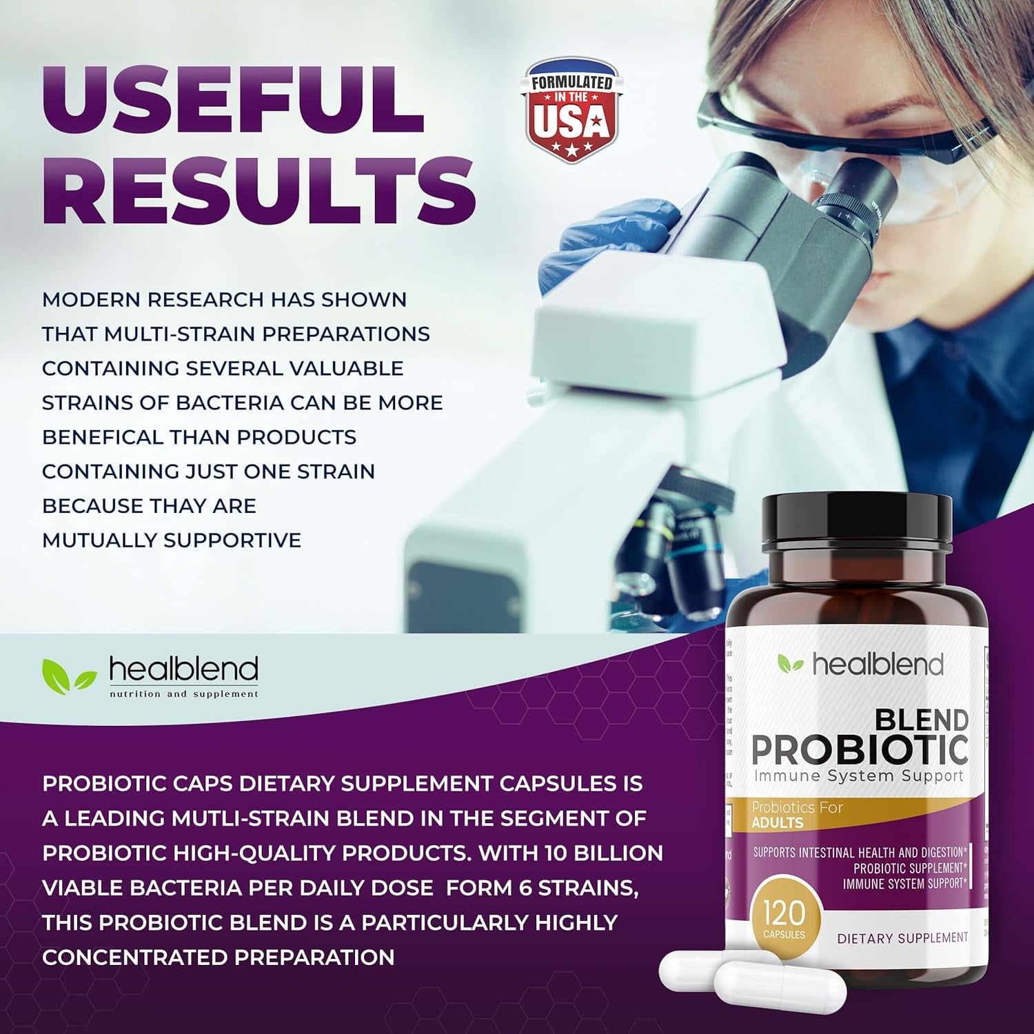 Healblend Blend Probiotic Supplement 750 Million CFU - 6 Strains Probiotics, Supports Immune, Digestive & Gut Health for Women & Men 3 - Pack