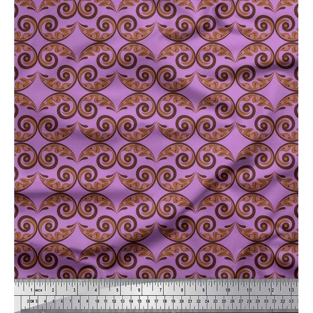 Soimoi polyester Crepe Fabric Filigree Damask Printed Fabric 1 Yard 52 Inch Wide