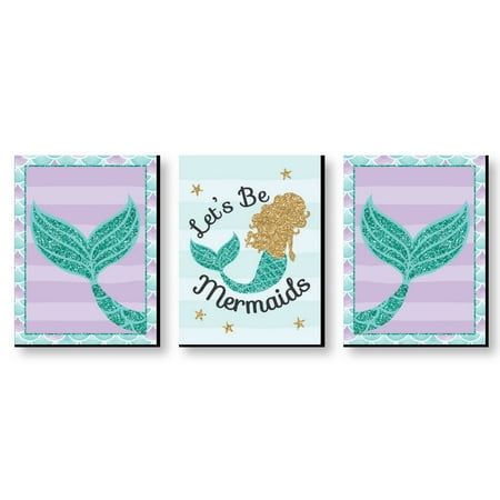 Let's Be Mermaids - Baby Girl Nursery Wall Art, Kids Room Decor & Home Decorations - 7.5” x 10” - Set of 3 Prints