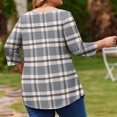 thumbnail image 5 of TQWQT Plus Size 3/4 Sleeve Plaid Tunic Top - Round Neck, Soft Easy-Care Fabric, High-Low Hem, Leggings-Friendly Loose Blouse, Ideal for Layering/Work L, 5 of 5