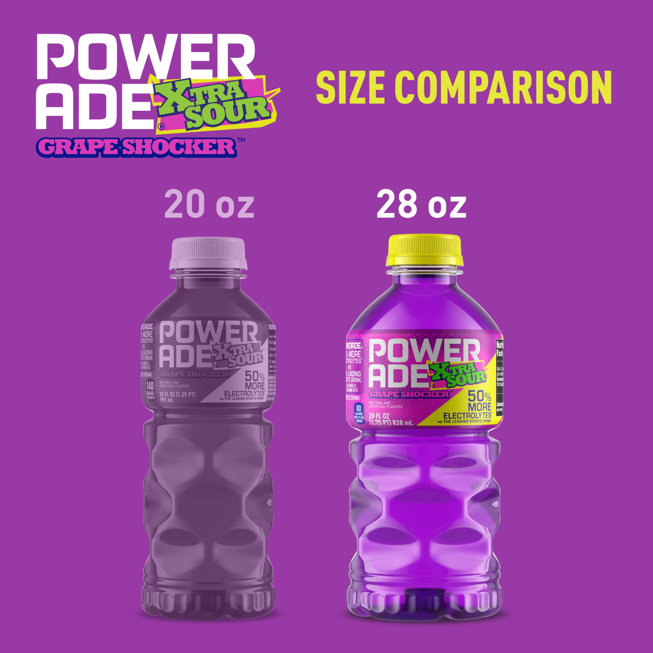 POWERADE XTRA SOUR Grape Shocker Electrolyte Sports Drink Bottle, 28 fl oz