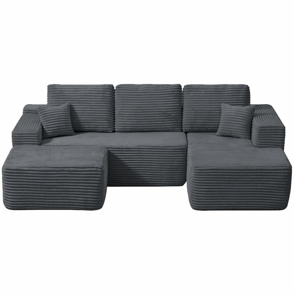 Cloud Sectional Sofa 104 Inch, U-Shape Modular Couch with Side Pockets and Deep Seating, Upholstered Living Room Sofa, No Assembly Required, Grey, Right Chaise
