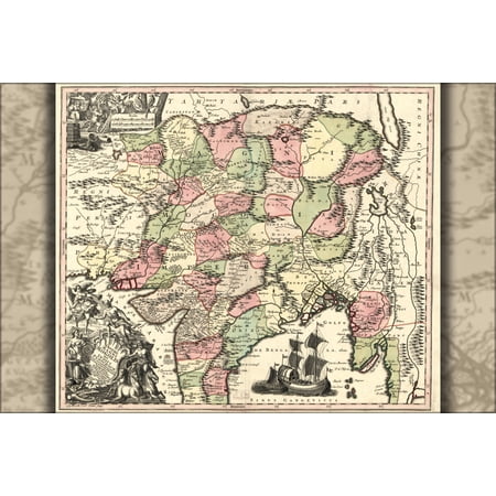 24"x36" Gallery Poster, map of indian empire india 1735