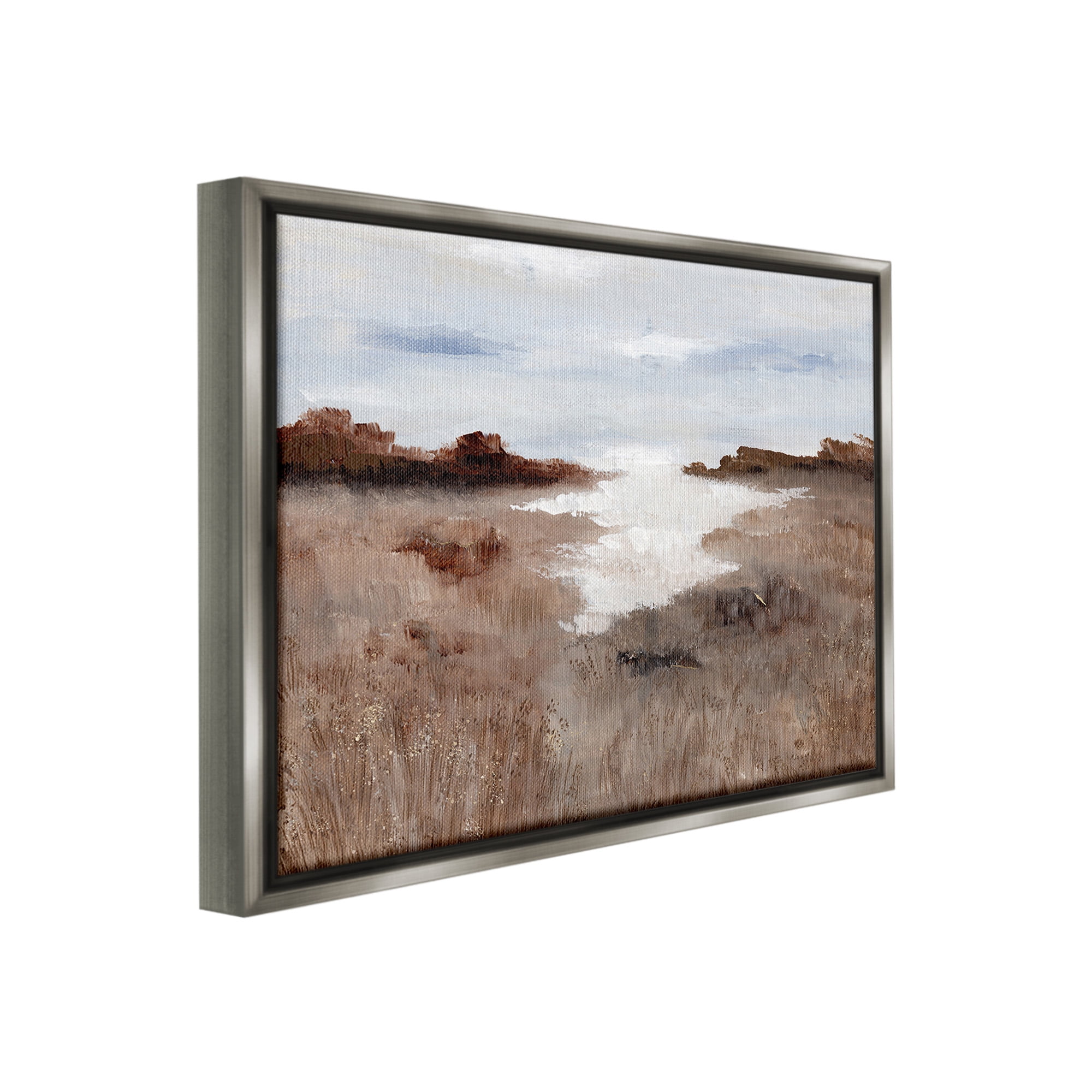 Stupell Industries Field with Arid Vegetation Landscape Painting Gray Floater Framed Canvas Art Print Wall Art, 31 x 25
