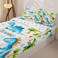 thumbnail image 3 of Metsweet Watercolor Dino Zipper Twin Comforter Sets with Fitted Sheet and 2 Pillowcases, Volcano Palm Tree Zipper Bedding Set, Blue Green White,4-Piece, 3 of 6