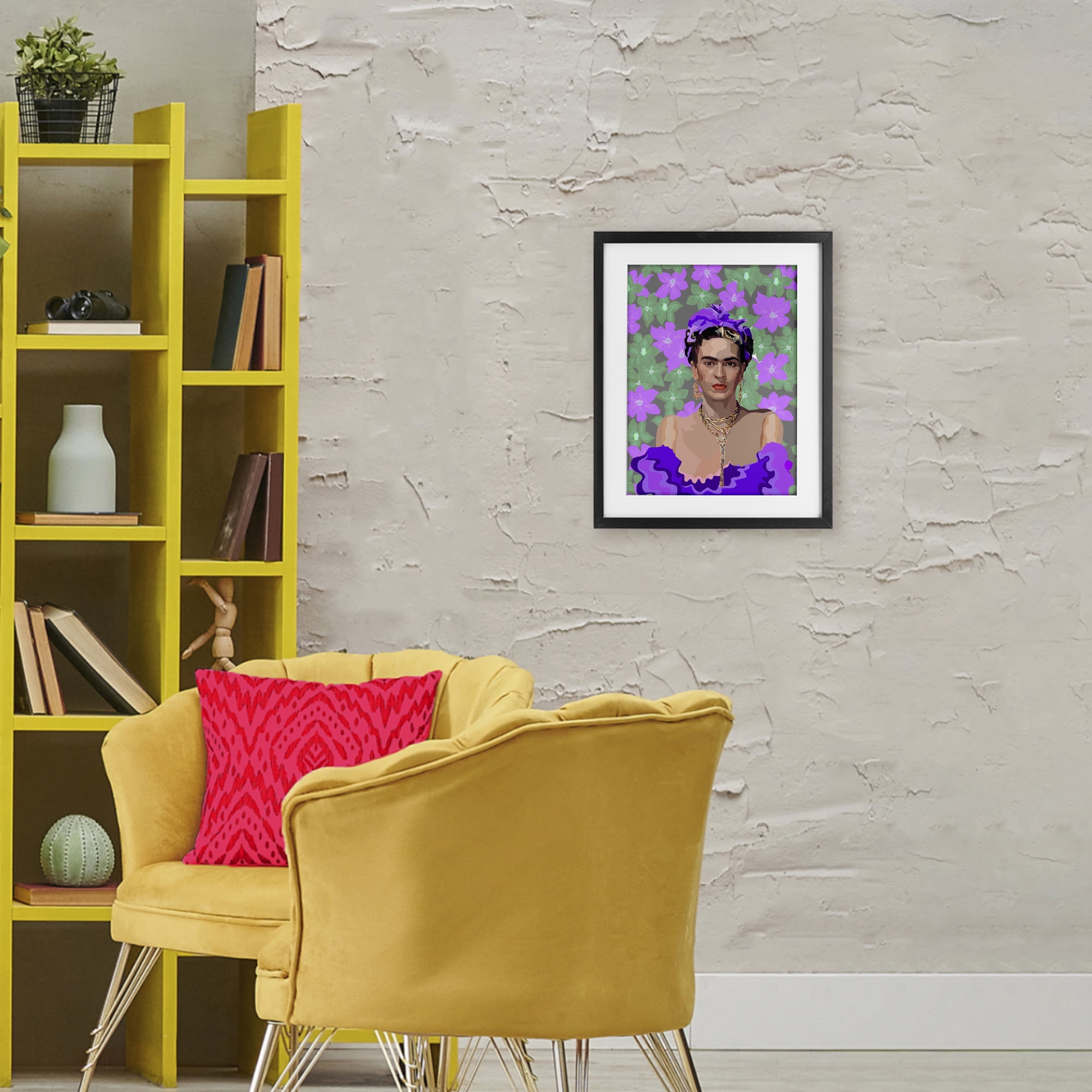 Floral Reverie Frida Black Framed Print Under Glass, design by Lynnda Rakos