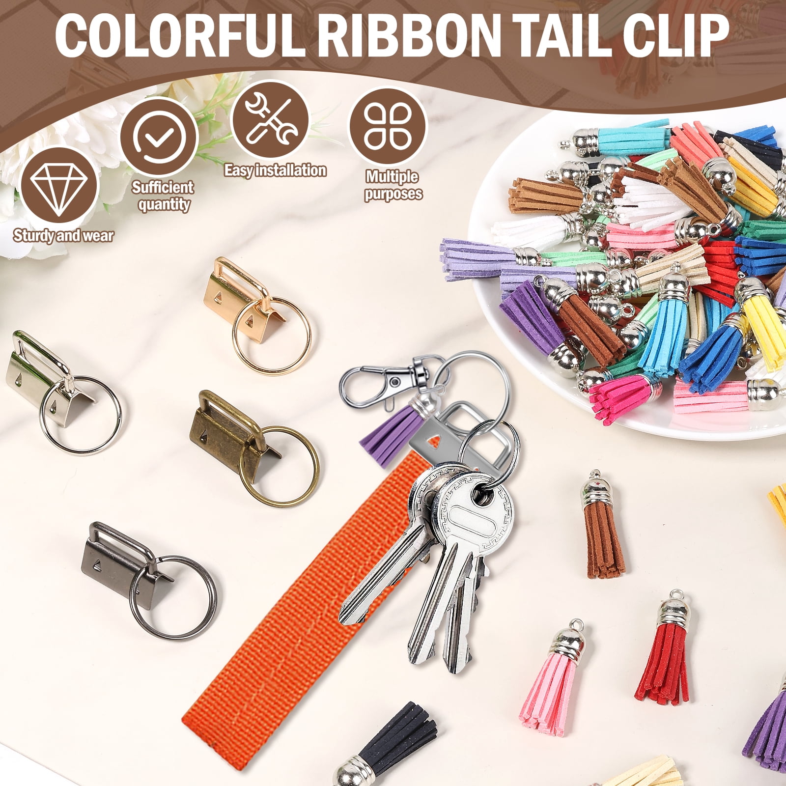 107 Pcs Key Fob Hardware Set Colorful Keychain Tassel and Key Fob Pliers for Keychain Making Supplies DIY Crafts