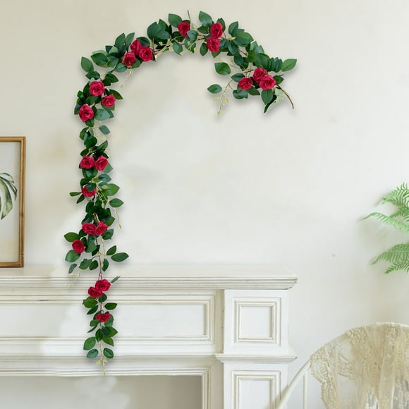 TNDBKQWR Wall Decorations Garland Decor Hanging Vines for Bedroom Fake Vine Fake Flowers for Wall Summer Garland for Mantle, Red, 1.75/5.74ft