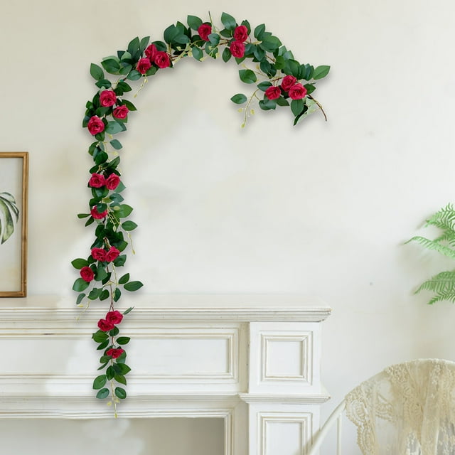 Table Decor,Rose Wreath 68.9in Rose Climber Wreath with Leaves Suitable for Room Party Office indoor and Outdoor Decoration,Red