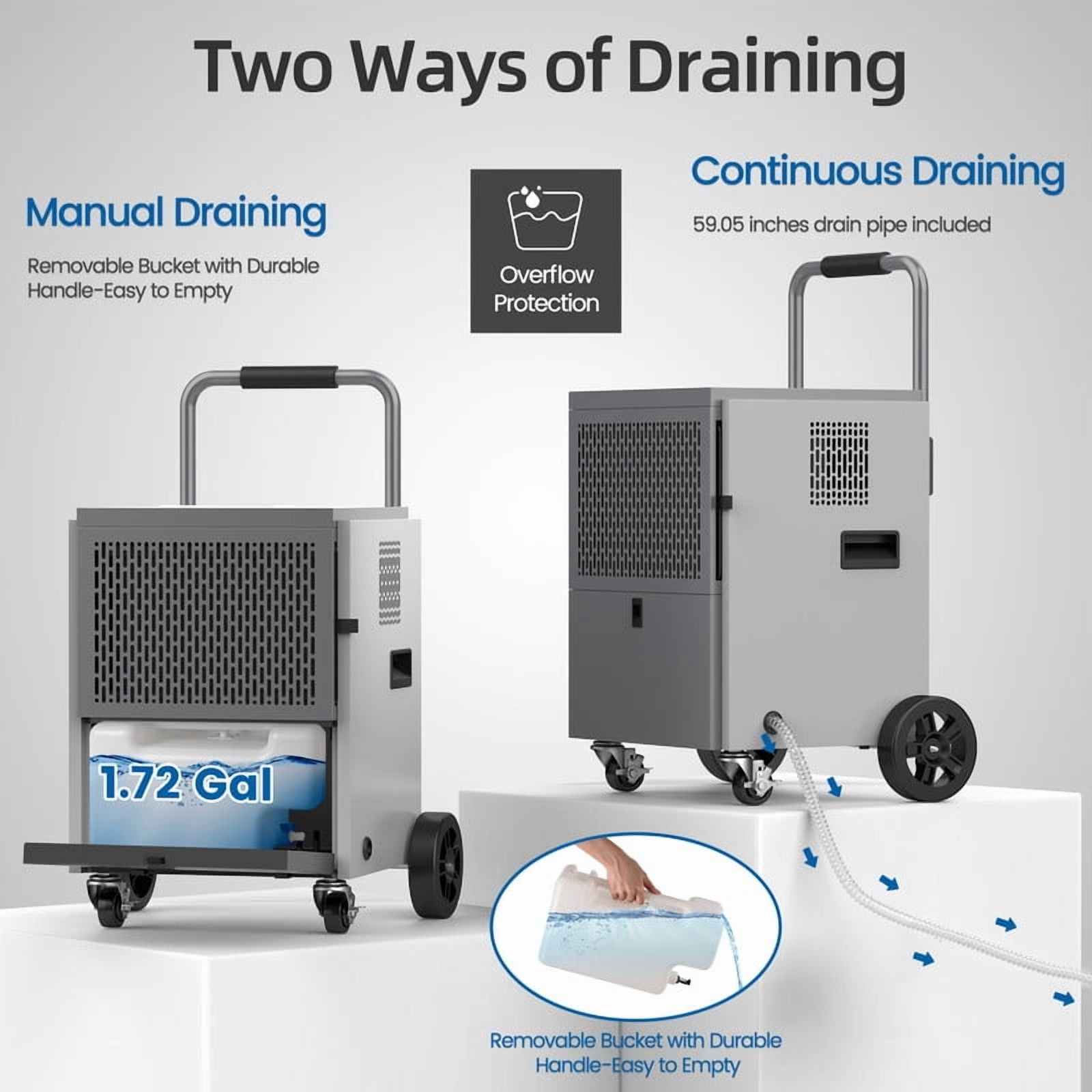 100 pt. 4500 sq. ft. Commercial Dehumidifier in. Blacks with Bucket, Hose for Garage Industrial Dehumdifier for Basement