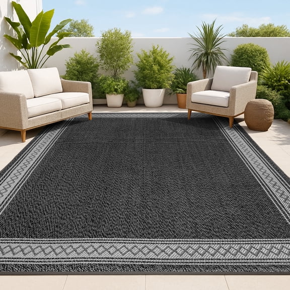 JONATHAN Y SANTA MONICA 8 x 10 Area Rug, Lucia Diamond Border - Black/Gray, SMB207G-8