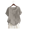 thumbnail image 4 of Xuyuer Top Womens Shirt Casual Blouse Loose Button Linen Plus Size Sheer Pullover Daily Boho Tunic T-Shirt Tops Summer Round Neck Casual Dressy Blouses Casual Jacquard Boho Blouse, 4 of 4