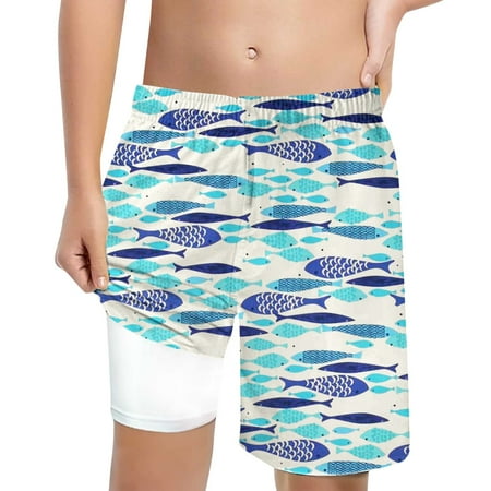 Yuncity Little Boys Swimsuit Graphic Print High Waist Elastic Swim Trunks Summer Quick Dry Water Sport Outdoor Wear Toddler Kids Swimwear Size 10-12 Years White