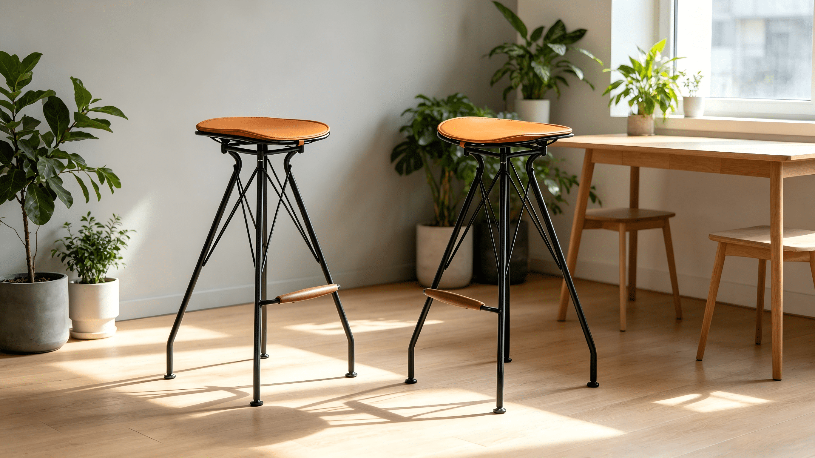 30" Counter Height Bar Stools Set of 2, Industrial Metal Bar Chairs with Faux Leather Seat & Wood Footrest, Farmhouse Kitchen Island Stools