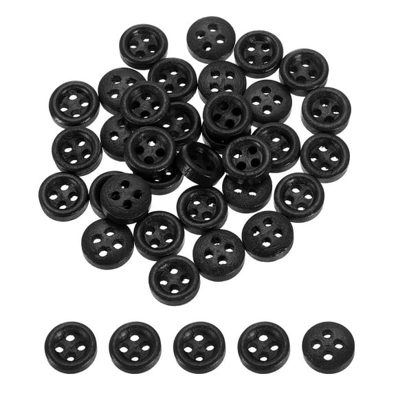 50Pcs Wooden Buttons, 9mm(3/8") 4 Hole Round Wood Sewing Buttons Craft Flatback for Sewing DIY Craft Clothing, Black