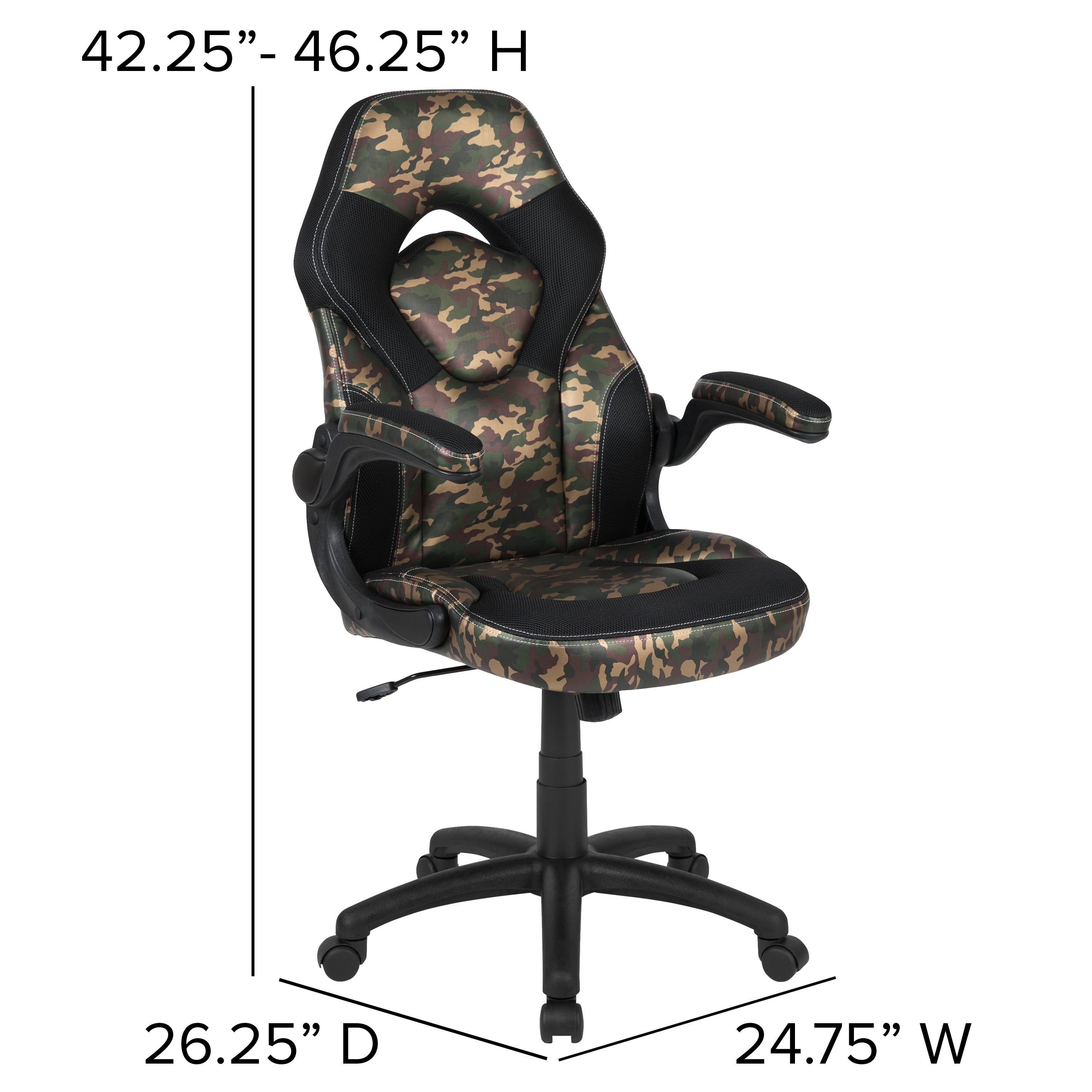 Emma + Oliver Gaming Racing PC Chair with Flip-up Arms, Camouflage/Black LeatherSoft