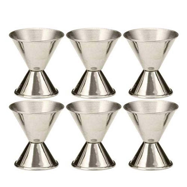 Jiggers profesionales para coctelería, paquete de 6, herramientas de bar de acero inoxidable, medidas precisas para una limpieza fácil, acabado elegante, diseño duradero, 1/2 oz y 1 oz