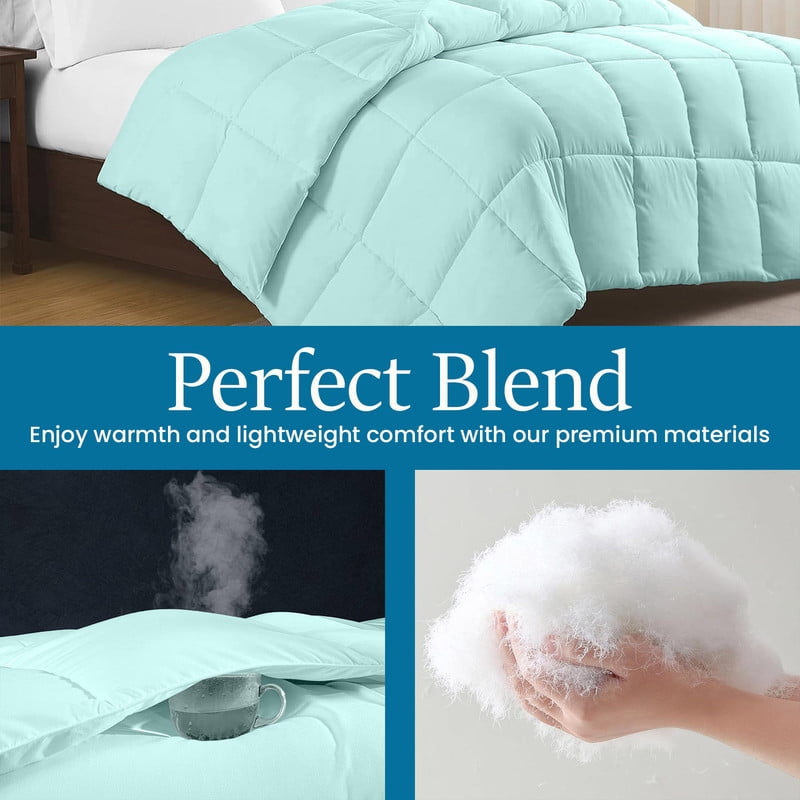 100% Cotton All-Season Comforter - Box Stitched Comforter - Bedding with Corner Tabs Machine Washable Lightweight Color Aqua Blue Solid Pattern Size Oversized King (120"x98")