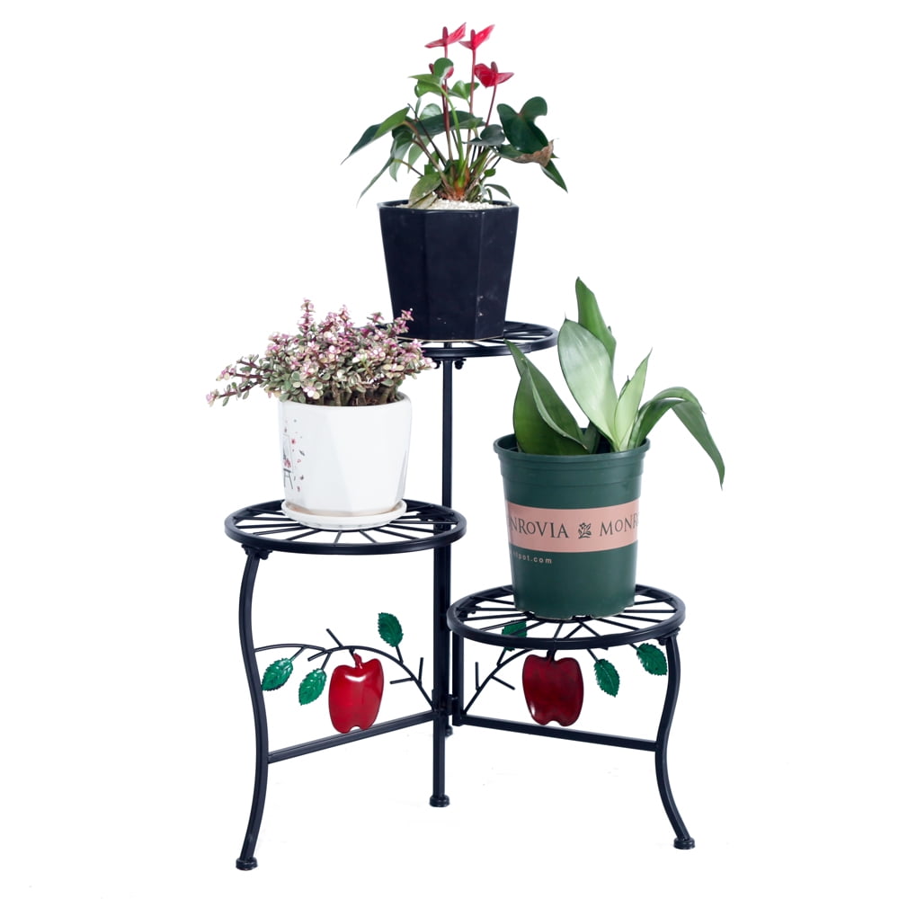A Set of 2 JustNile Effective Metallic Single Standing Plant Flower Pot Stand Black 