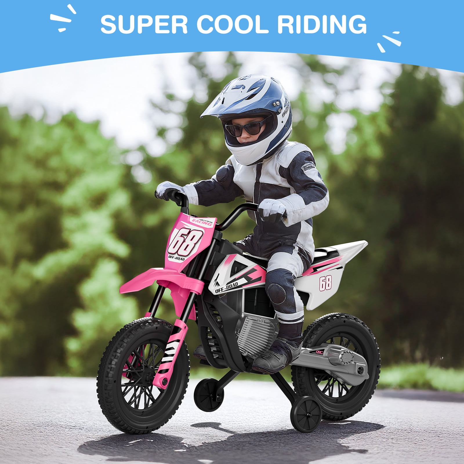 LIGIANT Kids Ride-On Motorcycle 12V Training Wheels Bluetooth Pink