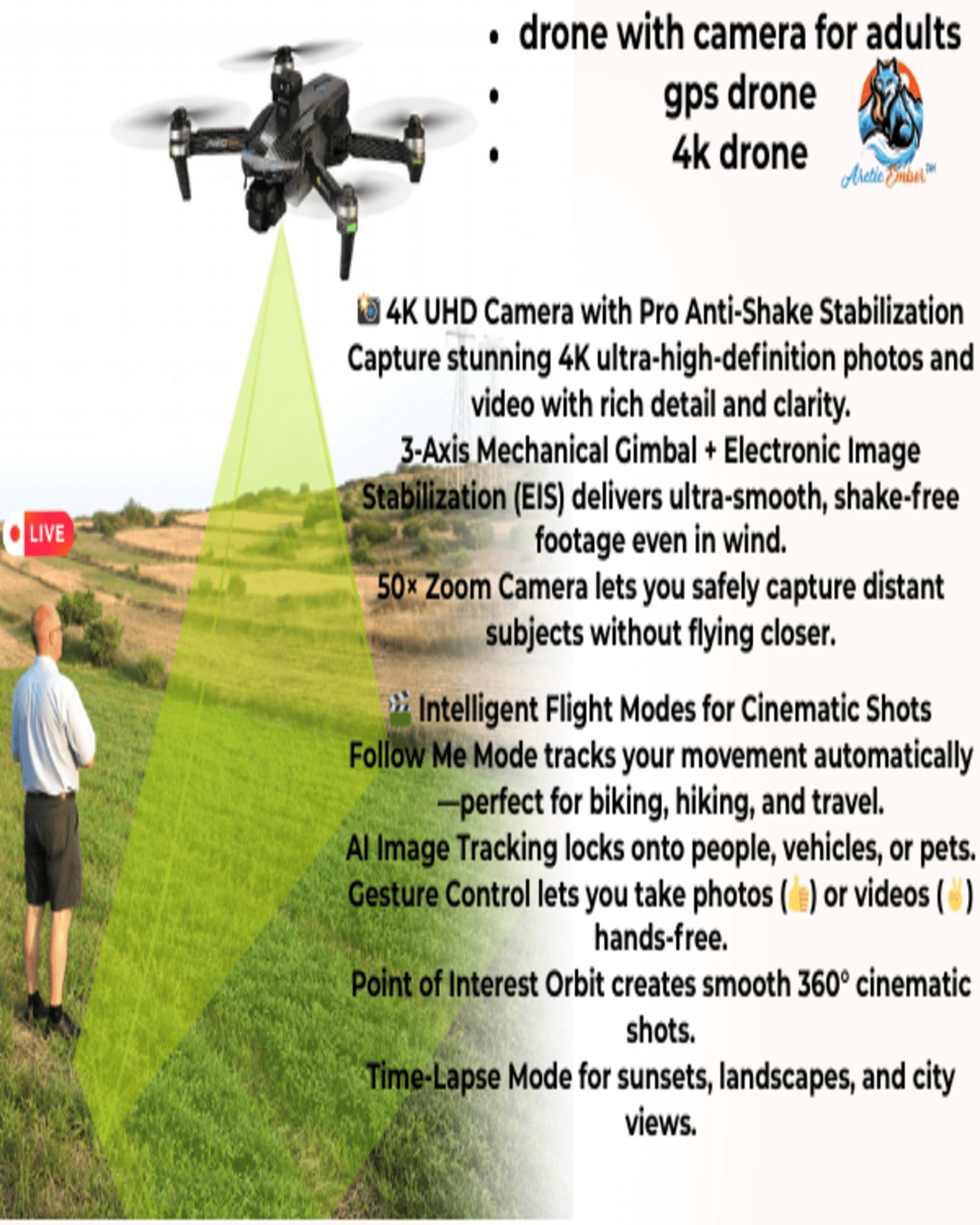 Ae60 Ultra GPS Camera Drone with 4K HD Camera, Screen Controller, Obstacle Avoidance and Auto Return for Adults