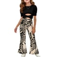 thumbnail image 2 of Babcutegg Girls Summer Two-Piece Outfit – Puff Sleeve Short Top & Printed Wide-Leg Pants Set for Kids Black Size 4-5, 2 of 6