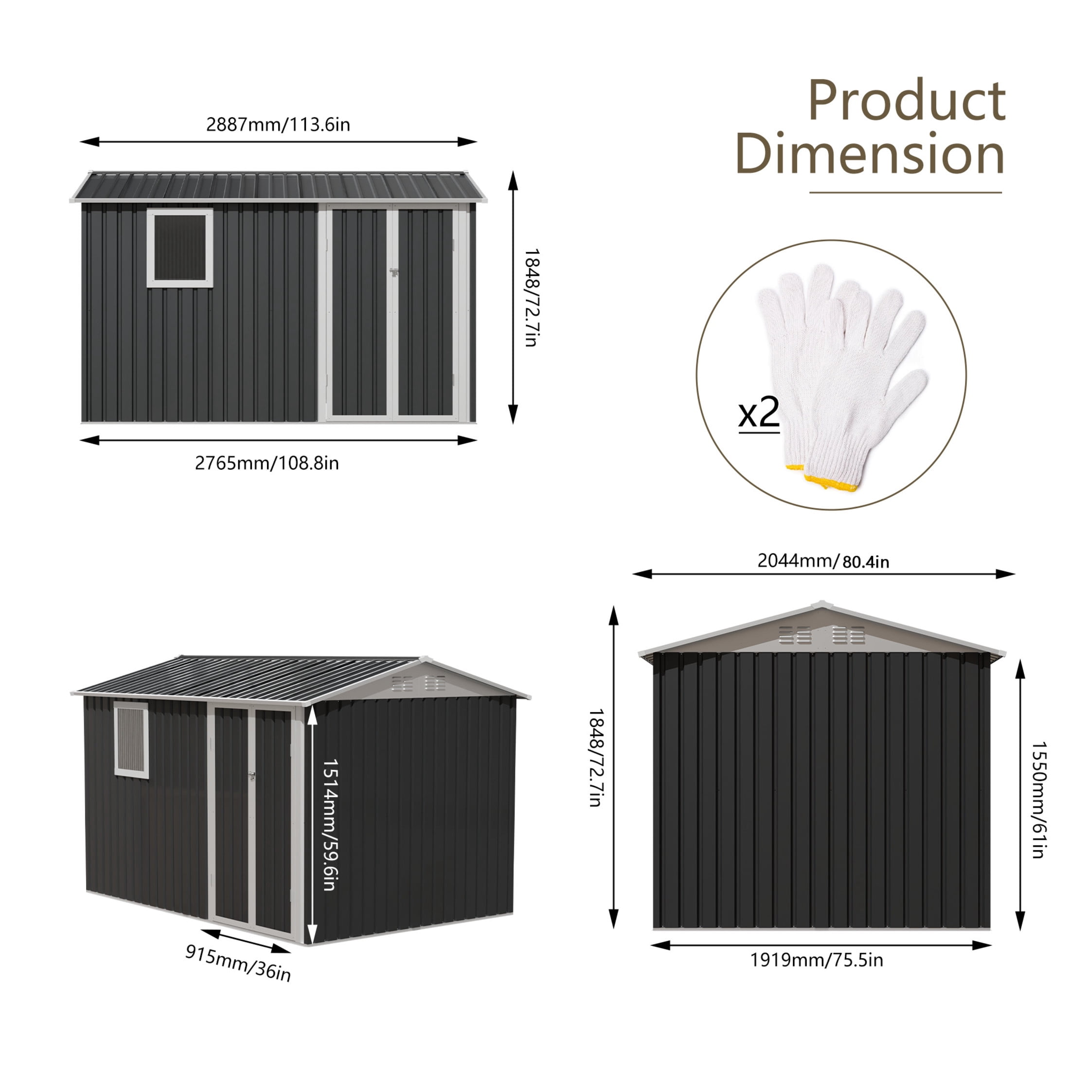 Noble House 9x6 FT Metal Outdoor Garden Shed, Galvanized Steel Backyard Tool Storage House with Window, Grey