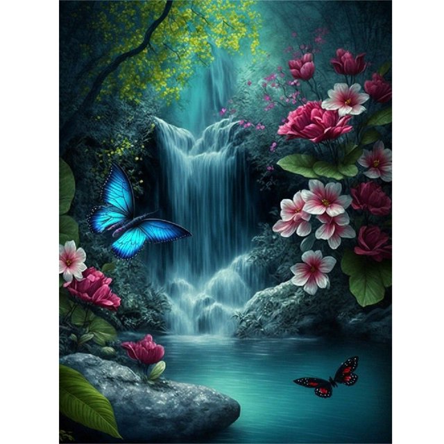 Pintura de diamante 5D DIY Kit de cascada de taladro redondo completo Artesanía de decoración del hogar (4) FLhrweasw Nuevo