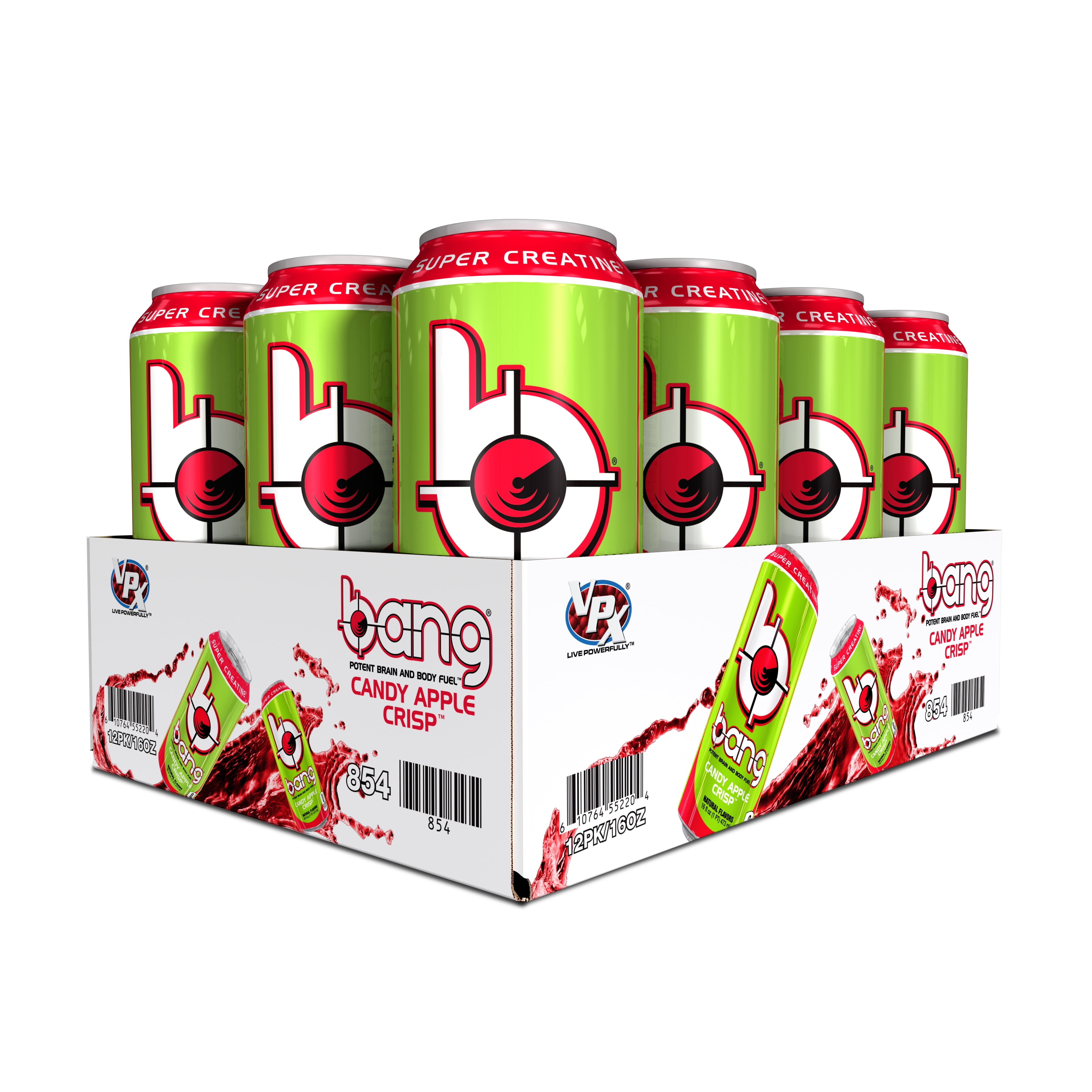 Bang Energy Drink with CoQ10 Creatine Candy Apple Crisp (12 Drinks, 16 fl oz. Each)
