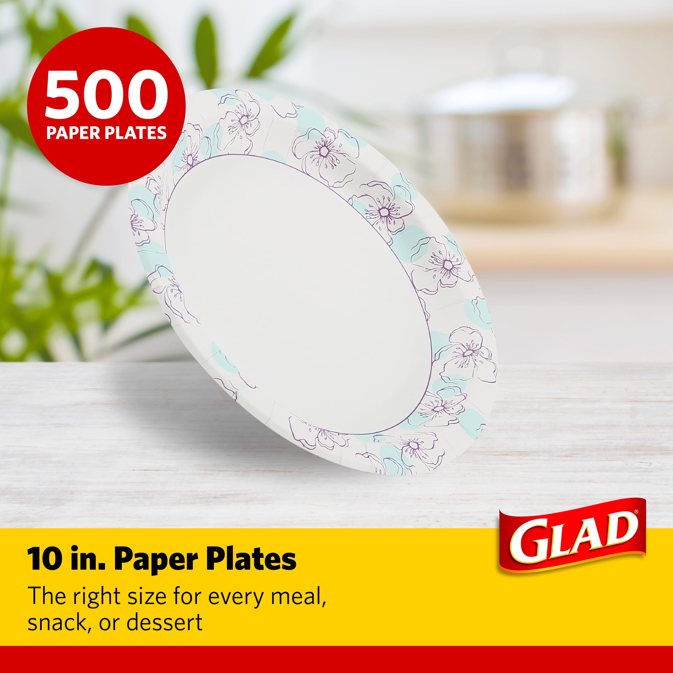 Glad - Everyday Round Paper Plates - 10" - 500CT - Blue Flower