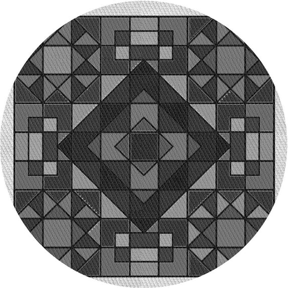 Ahgly Company Machine Washable Indoor Round Transitional Charcoal Black Area Rugs, 3' Round