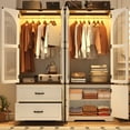thumbnail image 2 of ChVans Farmhouse Armoire Closet for Bedroom with 4 Glass Doors & LED Sensor Light, 72"H Arch Design Wardrobe with Hanging Rods and Drawers, 2 of 8