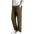 thumbnail image 2 of Pantalones largos de poliéster para hombre, de color liso, informales, con botones, cintura elástica y múltiples bolsillos., 2 of 9
