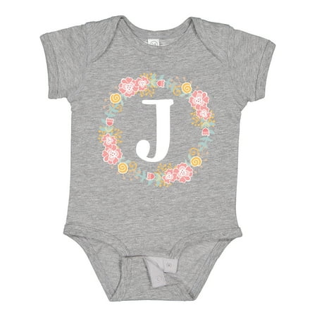 

Inktastic Monogram Letter J Floral Rose Wreath Gift Baby Girl Bodysuit