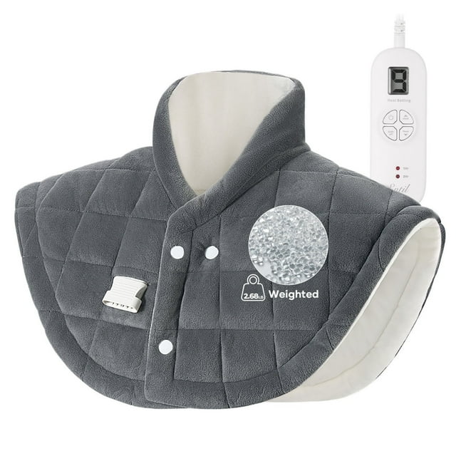 MaxKare 24"x24" Weighted Heating Pad with 2 Heat Settings & 4 Timer Settings for Back & Neck Stress Relief, Gray