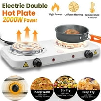 Hot Plate, 2000W Portable Electric Stove for Cooking with 5 Levels Adjustable Temperature & Dual Control, Countertop Double Coil Burner Cast Iron Cooktop for All Cookwares Home Camp RV (White)