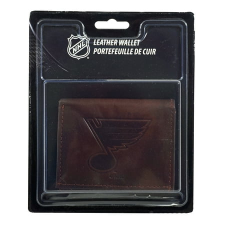 St Louis Blues NHL Distressed Look Embossed Logo Dark Brown Leather Trifold Wallet